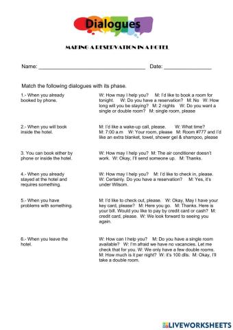 Making a reservation in a hotel