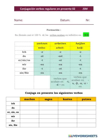 Conjugaci-on Verbos regulares en Presente 02