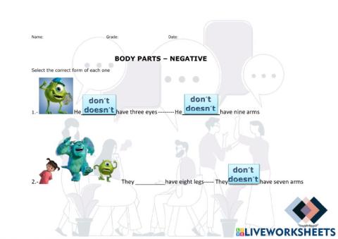Body parts using negative