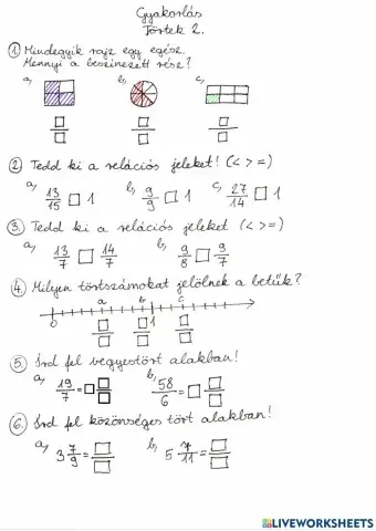 Törtek gyakorlólap 2.