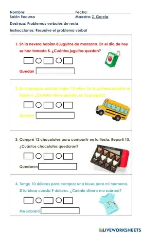 Problemas de verbales de resta