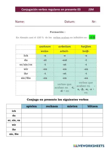 Conjugación verbos regulares en Presente 03