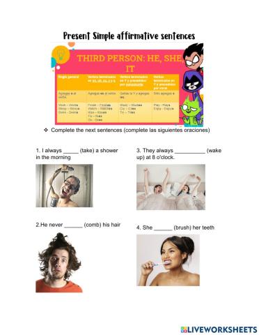 Present simple affirmative sentences