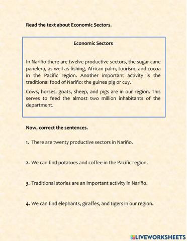 Economic sectors - Nariño Reading & Writing