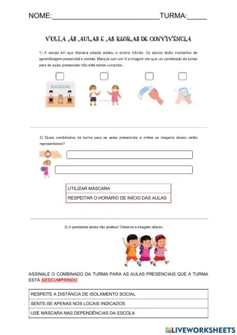 Regras de convivência para volta as aulas