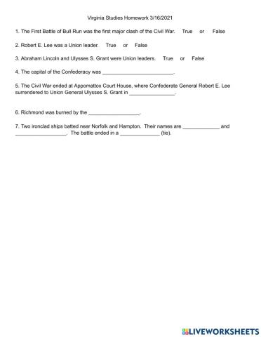 Virginia Studies Homework 3-16-2021
