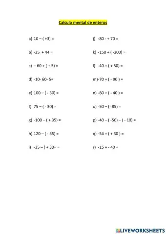 Calculo mental de enteros