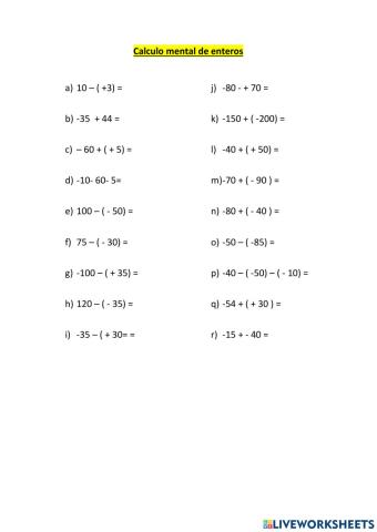 Calculo mental de enteros