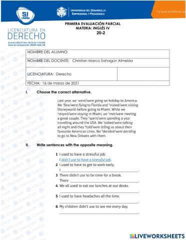 Exam Pre-Intermediate  (U5-7)