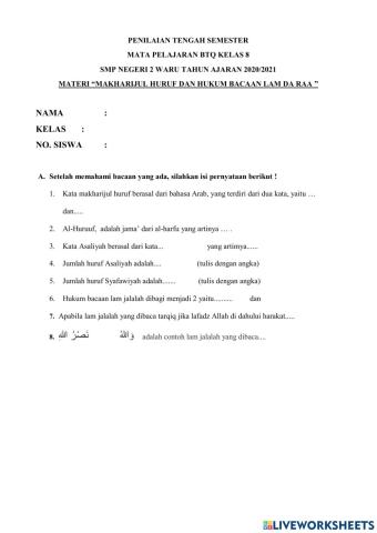 Penilaian tengah semester btq kelas 8