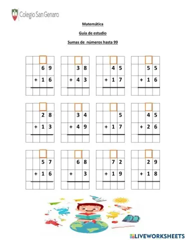 Sumas de números hasta  99