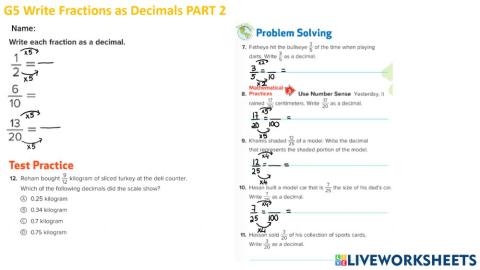 G5 Write Fractions as Decimals PART 2