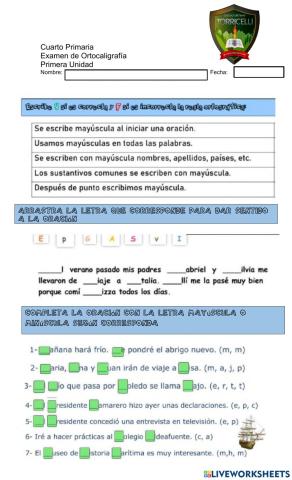 Examen de mayúsculas