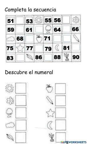 Numeros del 51 al90