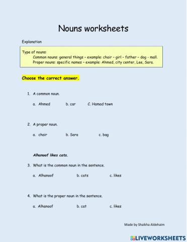 Nouns worksheets
