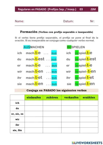 Conjugacion Regulares Pasado prefijos 03