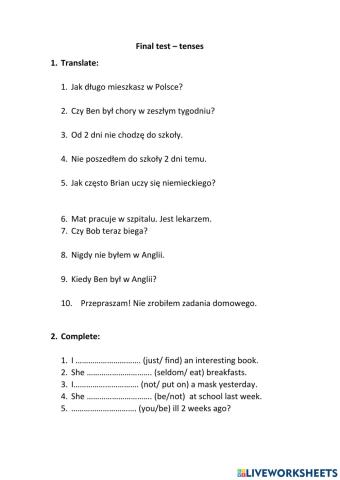 K7 final  test tenses