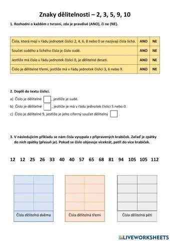 Znaky dělitelnosti - 2, 3, 5, 9, 10