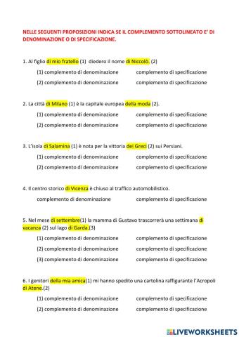 Complemento di specificazione e denominazione