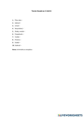 Tercia Vocab 1 Unit 6