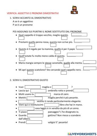 VERIFICA: aggettivi e pronomi dimostrativi