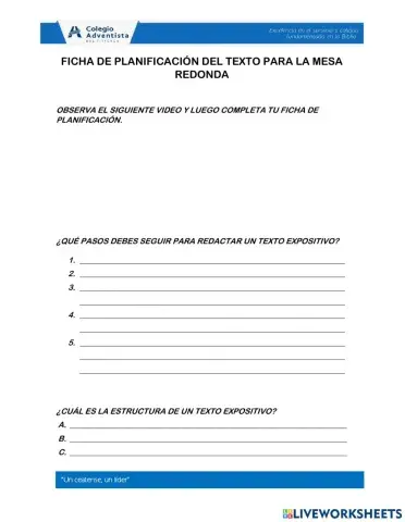 Ficha de planificación de un texto expositivo