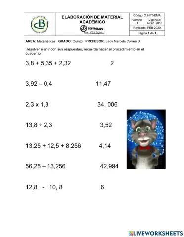 Operaciones entre decimales