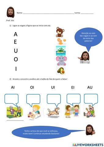 Exercício de vogais e encontro vocálico