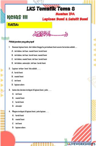 LKS Tematik Tema 8 (Muatan IPA Lapisan Bumi & Satelitnya)