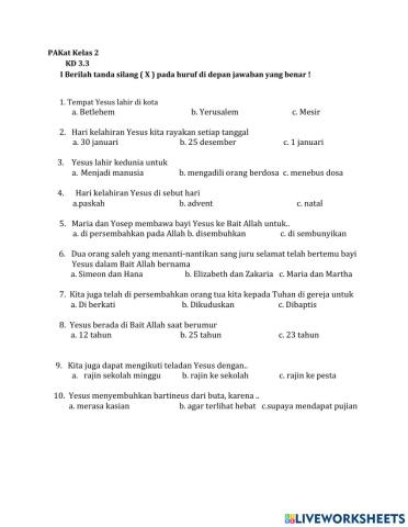 Penilaian Akhir Semester PAKat Kelas 2