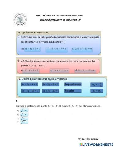 Evaluación geometría 10°