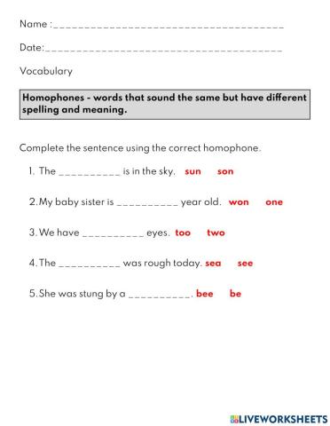 Homphones & Homonyms