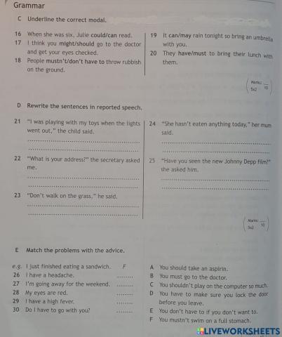 ACCESS 3. TEST 6. GRAMMAR