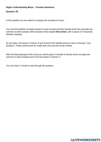 Higher Music UM Practise Question 7B