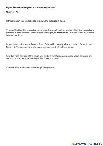 Higher Music UM Practise Question 7B