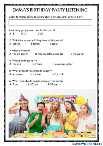 Emma's Birthday Party Listening