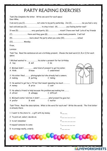 Party Reading Exercises KET Style