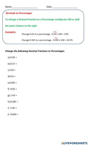 Changing Decimals to Percentages