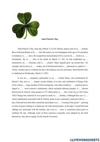 St Patrick's Day (articles)