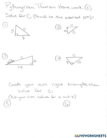 Pythagorean Theorem Homework (C)