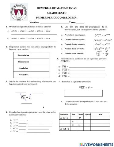 Potenciación, radicación y logaritmación