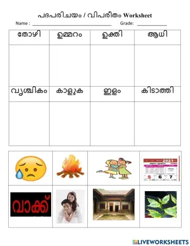 പദപരിചയം - വിപരീതം