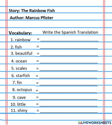 Rainbow Fish Translate Vocabulary