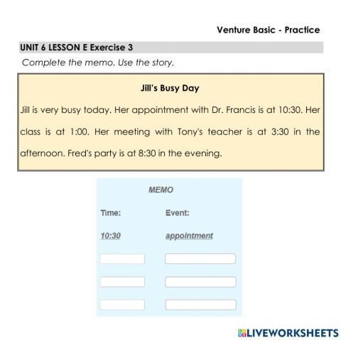 Jill's Busy Day - Write a Memo