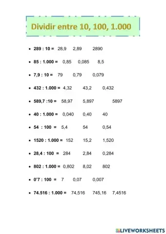 Dividir entre 10, 100, 1.000