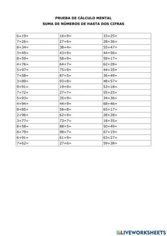 Sumas de números naturales de hasta dos cifras