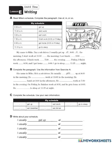 Mike's Schedule - Extra Reading and Writing Practice