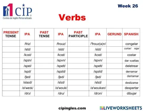 Verbs and Bedroom 1 Week 26