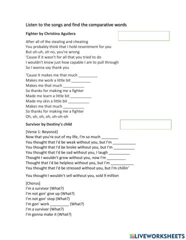 Comparatives with songs
