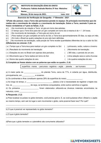 Avaliação de Geografia